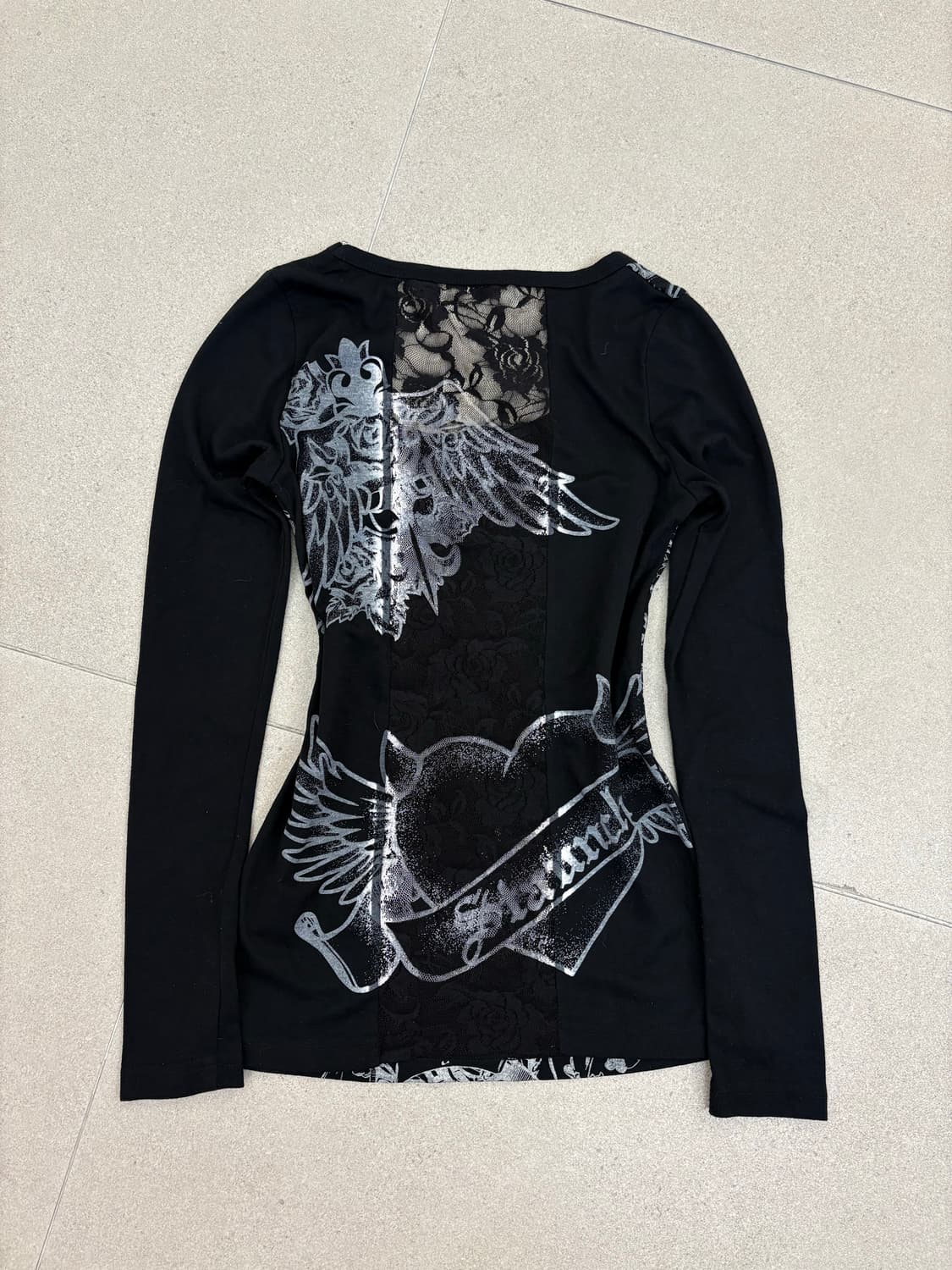 레이스 시스루 프린팅 롱슬리브 상품이미지2