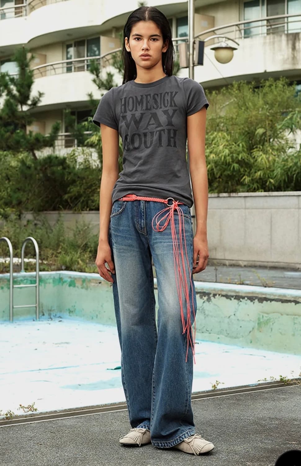 Open yy Curved Jeans (Dark blue) 상품이미지1