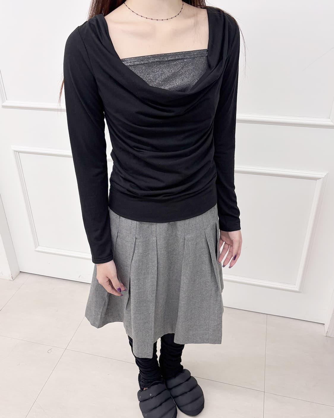 HEALTHY KAREN 이너 글리터 레이어드 카울 티 상품이미지1