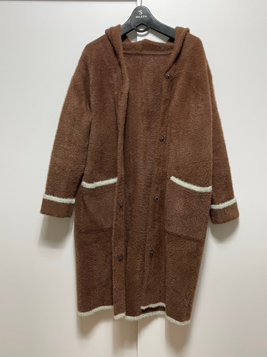 상태좋음) 나일론 퍼 여성 후드 롱 가디건 브라운 S 상품이미지2