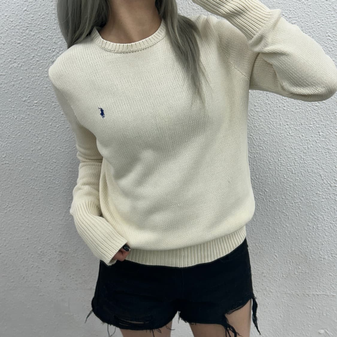 2000s 폴로 랄프로렌 블루포니 아이보리 코튼 니트 M 상품이미지2
