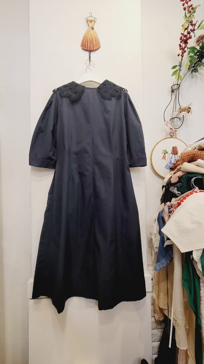 까사렐 벌룬  면바스락 원피스 . 크로셰 넥카라 탈부착가능 상품이미지6