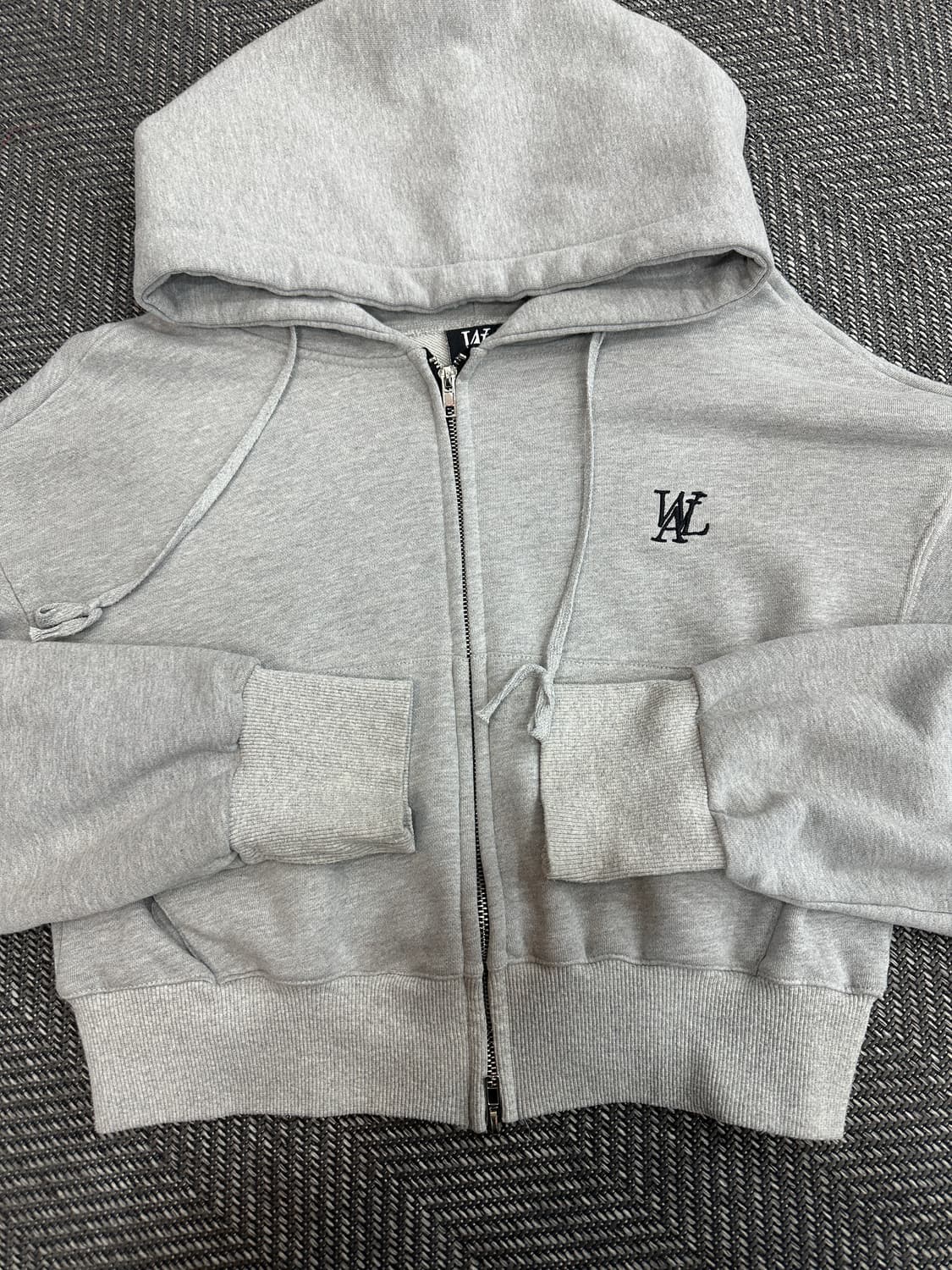 우알롱 크롭 후드집업 그레이 상품이미지4