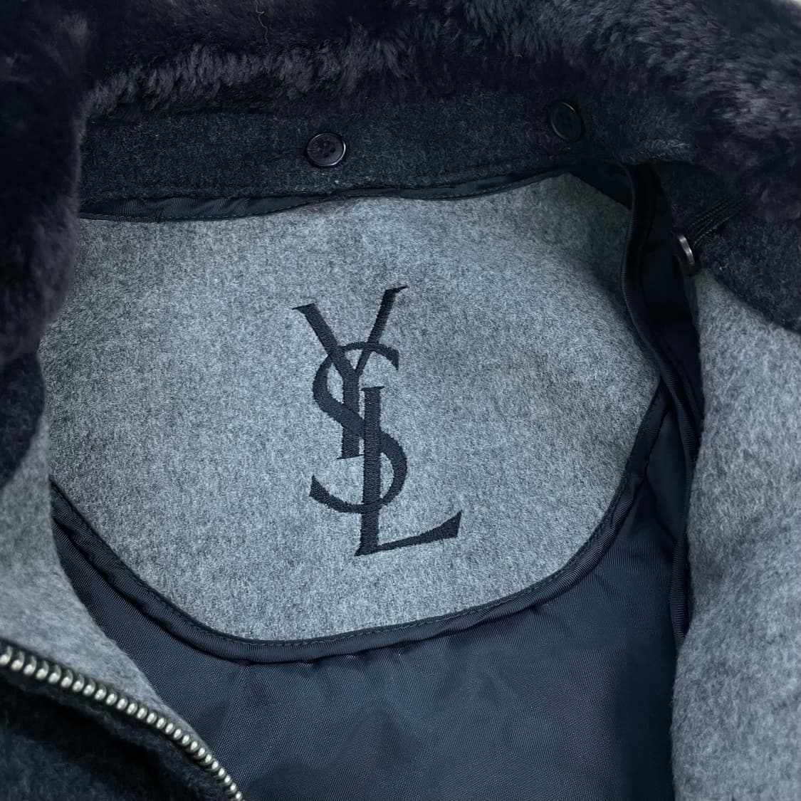입생로랑 Ysl 로고 퍼 카라 모직 울 블루종 자켓 상품이미지6