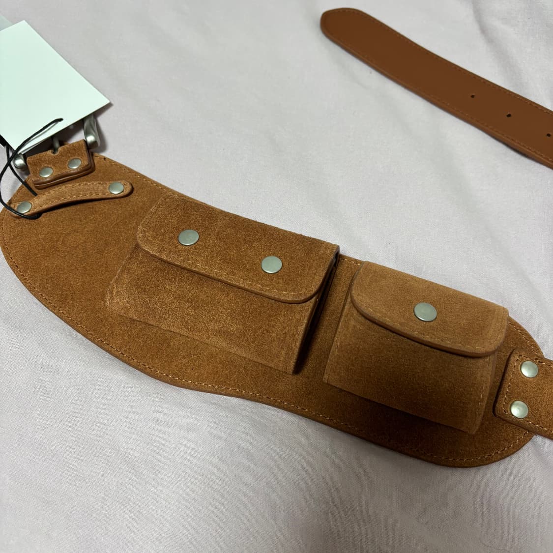 렌세 리얼 소가죽 스웨이드 포켓 벨트 브라운 새상품 상품이미지7