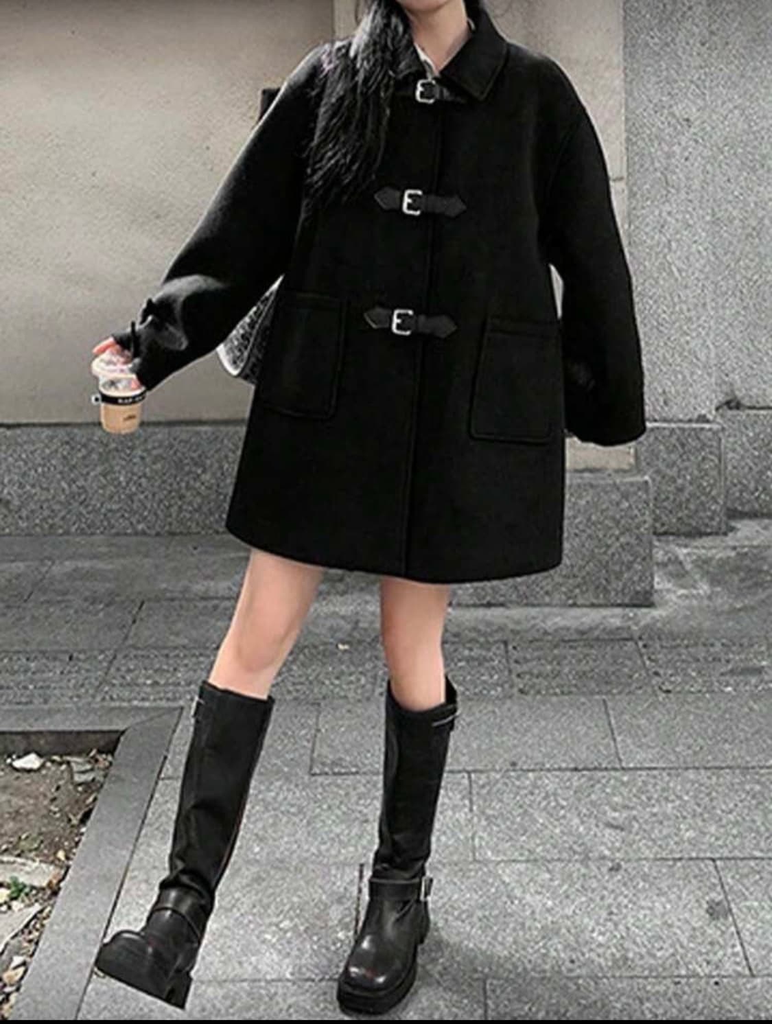 블랙 베이직 버클 코트 상품이미지2