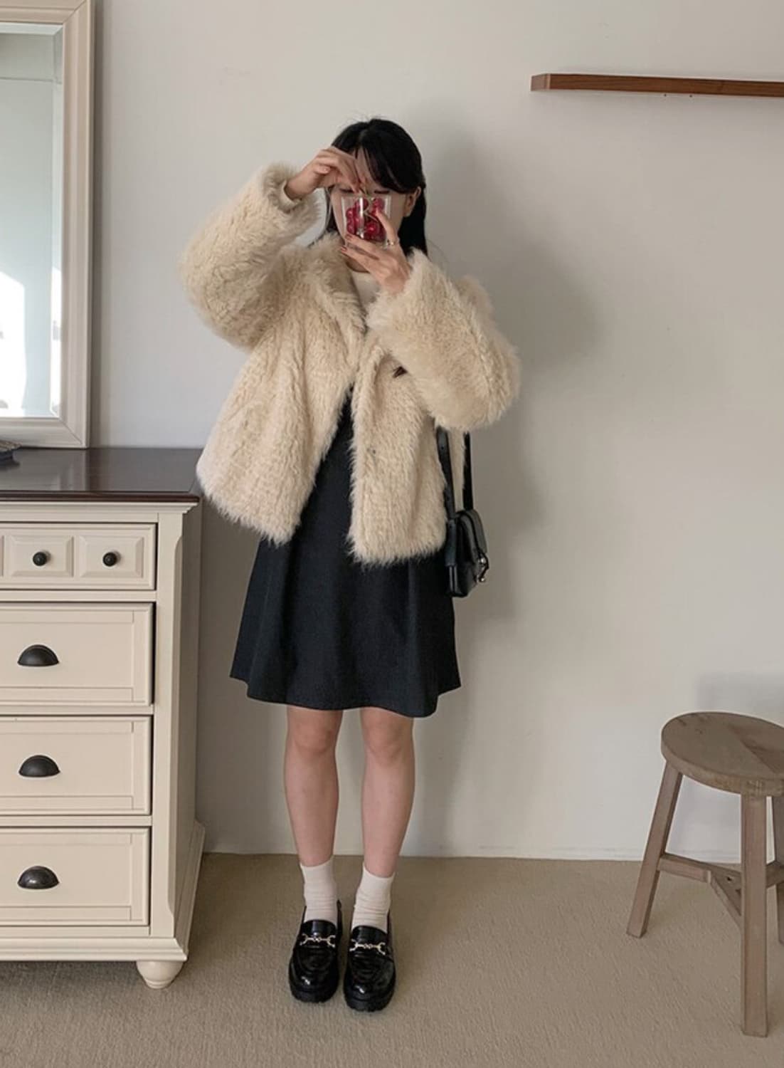 르아보네 퍼 자켓 아이보리 M 상품이미지3
