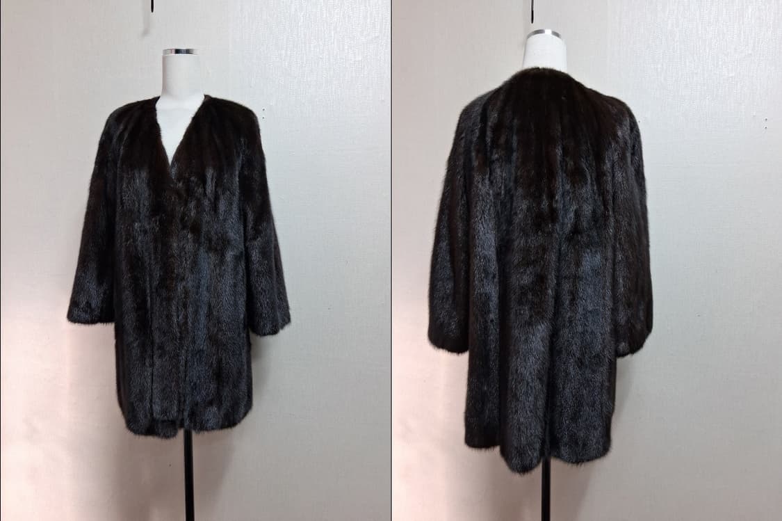 일본구제 ROTINY 밍크하프쟈켓 밍크코트 짙은브라운 검정섞인 66까지 상품이미지2