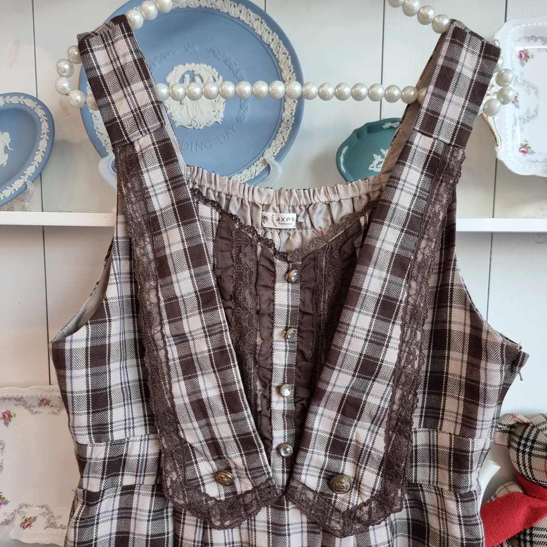 axes femme(악세즈팜므) 모카브라운 체크 원피스 상품이미지6