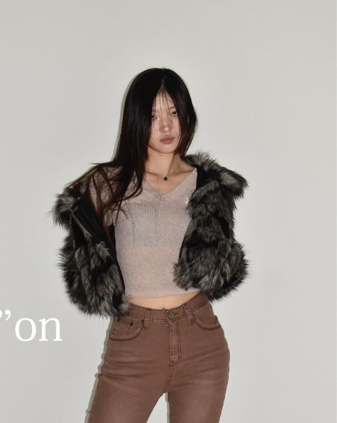 애즈온 덴버 숏 퍼자켓 블랙차콜브라운헤비믹스크롭카라버클페이크후드야상점퍼세 상품이미지2