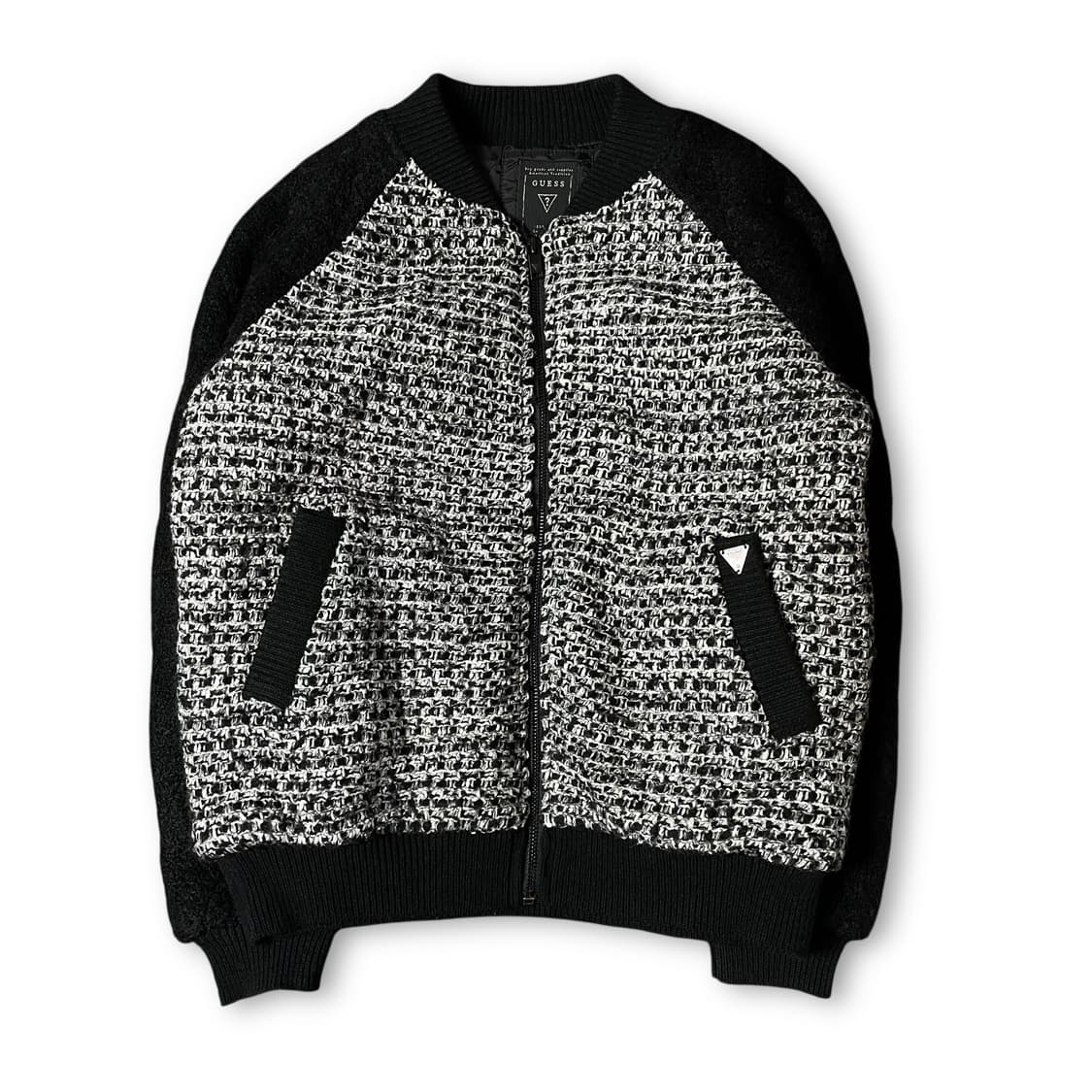 게스 블랙 화이트 트위드 블루종 자켓 XS 상품이미지1