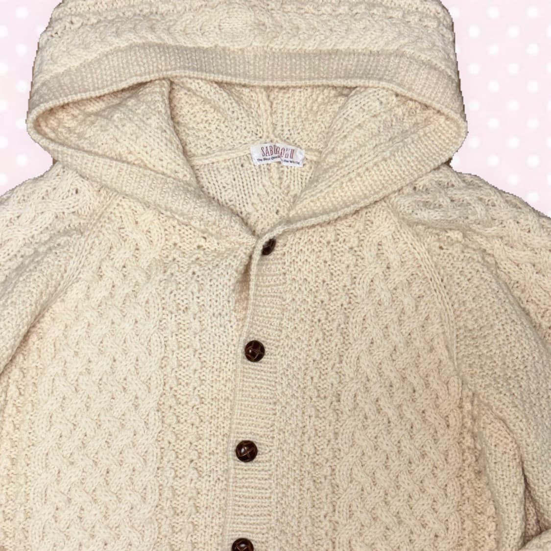 모리걸 화이트아이보리 꽈배기니트짜임 메론빵단추 후드 니트 가디건 아우터 상품이미지2
