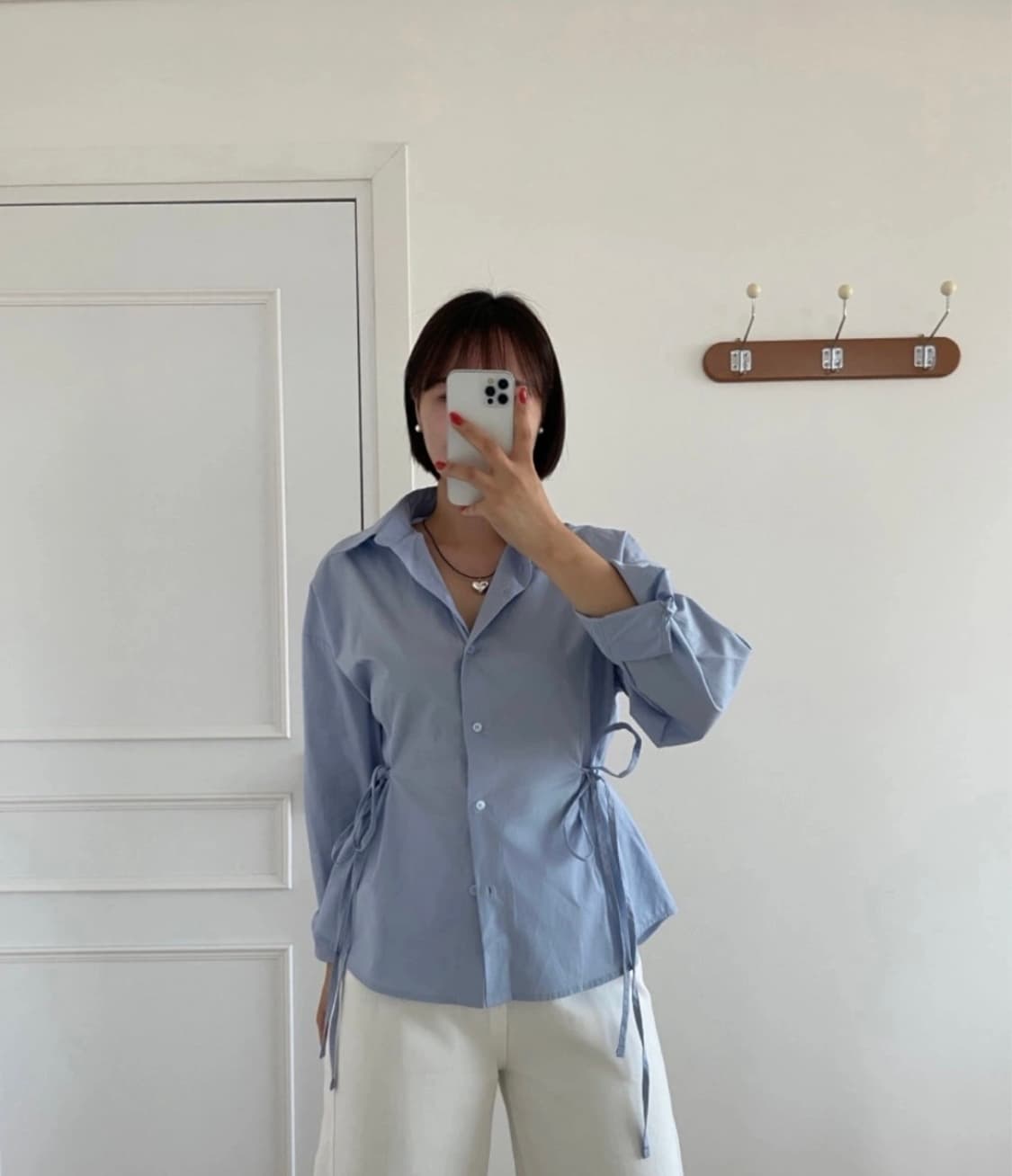 투데이보니 라인 허리끈 블라우스 셔츠 상품이미지3