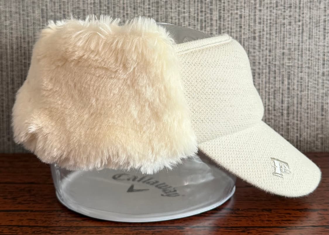 겨울 눈꽃 자수 귀달이 골프 모자 아이보리 털 귀덮개 방한 니트 캡 캠핑 상품이미지3