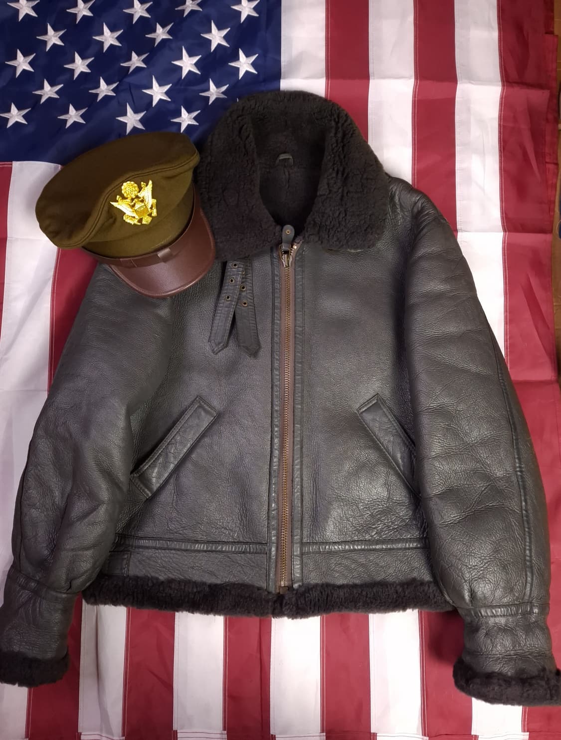 90's 국내산 미공군 B-3 TYPE 리얼레더 항공폭격기 무스탕 상품이미지1