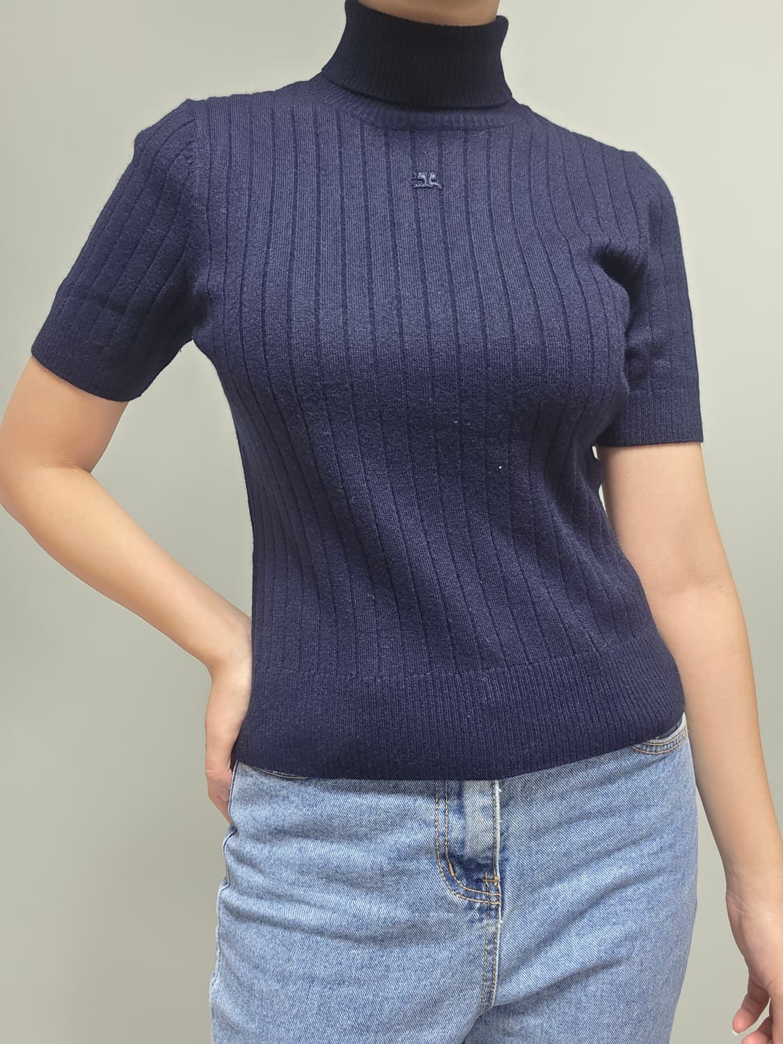 Courrèges / 네이비 골지 반팔 폴라니트 상품이미지8