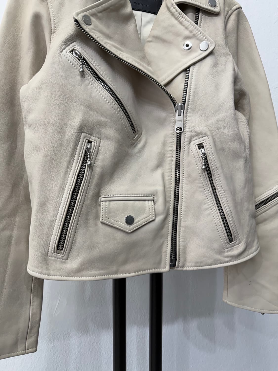 정품) 올세인츠 여성 아이보리 레더 라이더 자켓 36 상품이미지4