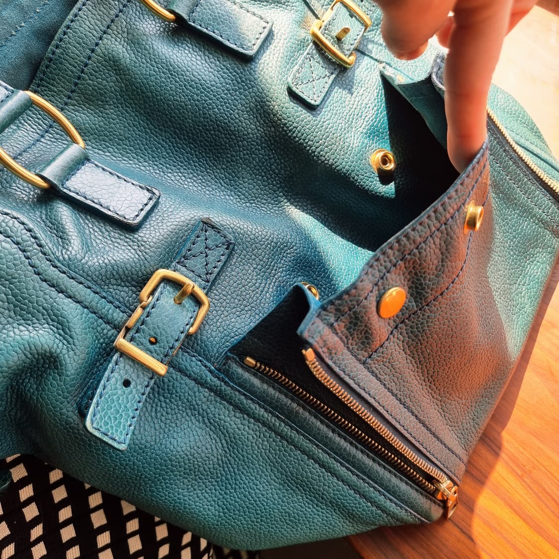 입생로랑 레더 가죽 핸드백 숄더백 토트백 가방 /에메랄드그린레더 상품이미지5