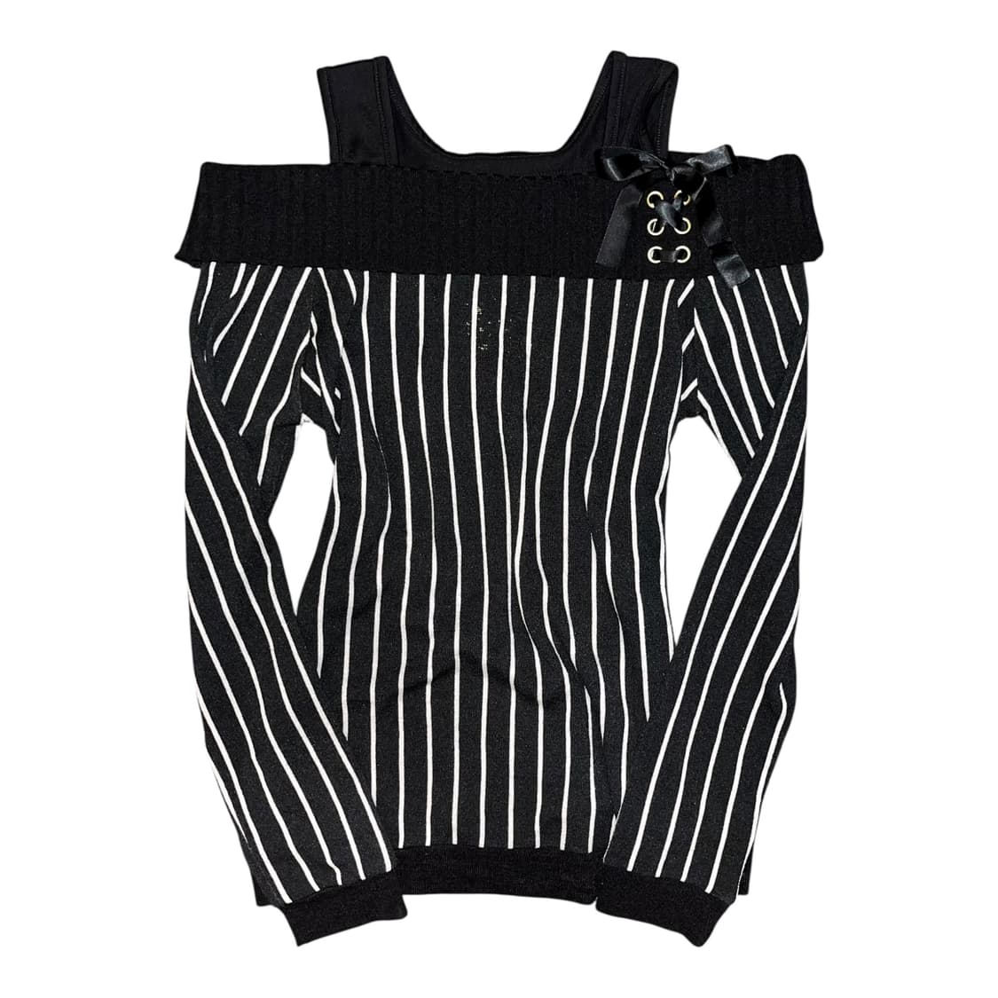 DIG DEEP 디그딥 오프숄더 스트라이프 긴팔 니트 원피스 갸루 상품이미지1