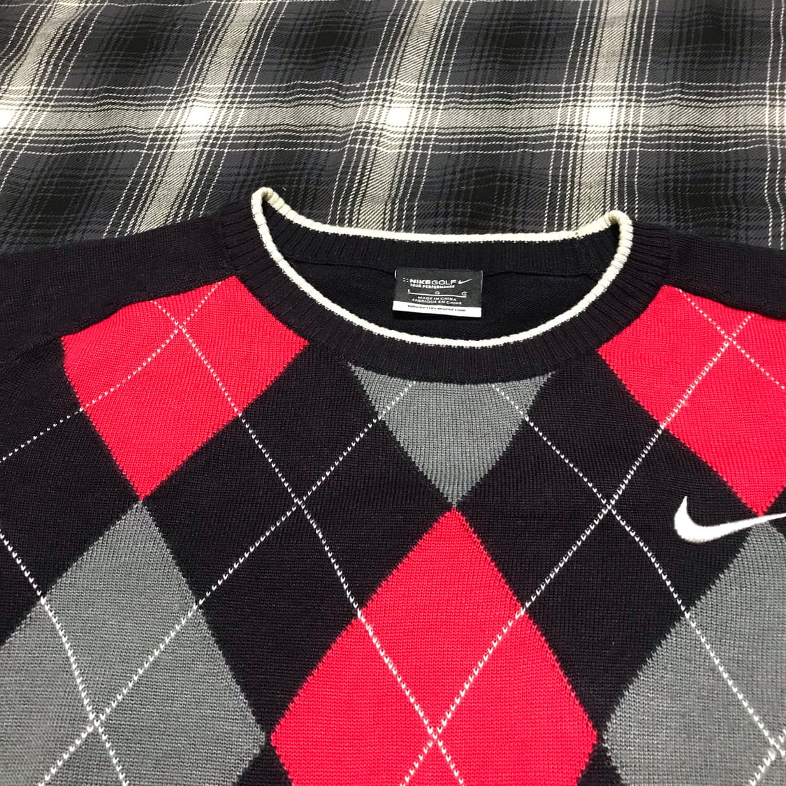 레어 00s 나이키 골프 일본판 아가일 스우시 니트 상품이미지5