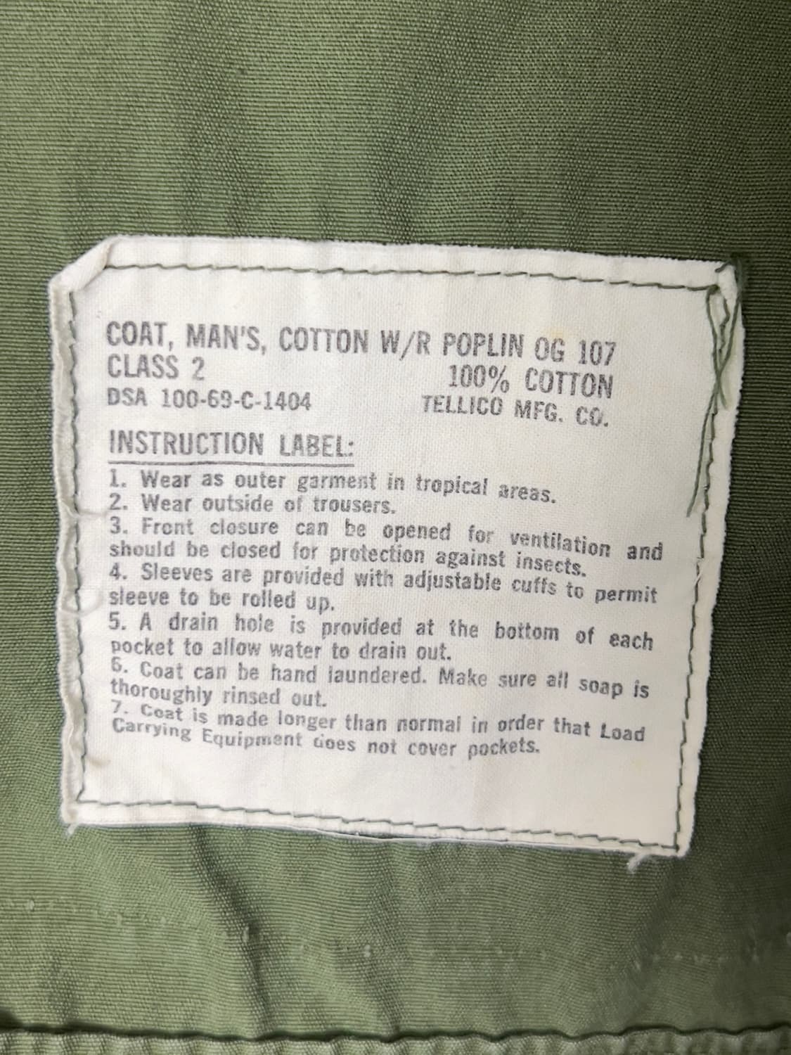 1969s 미군 정글 퍼티그 자켓 오리지널 포플린 소재 상품이미지3