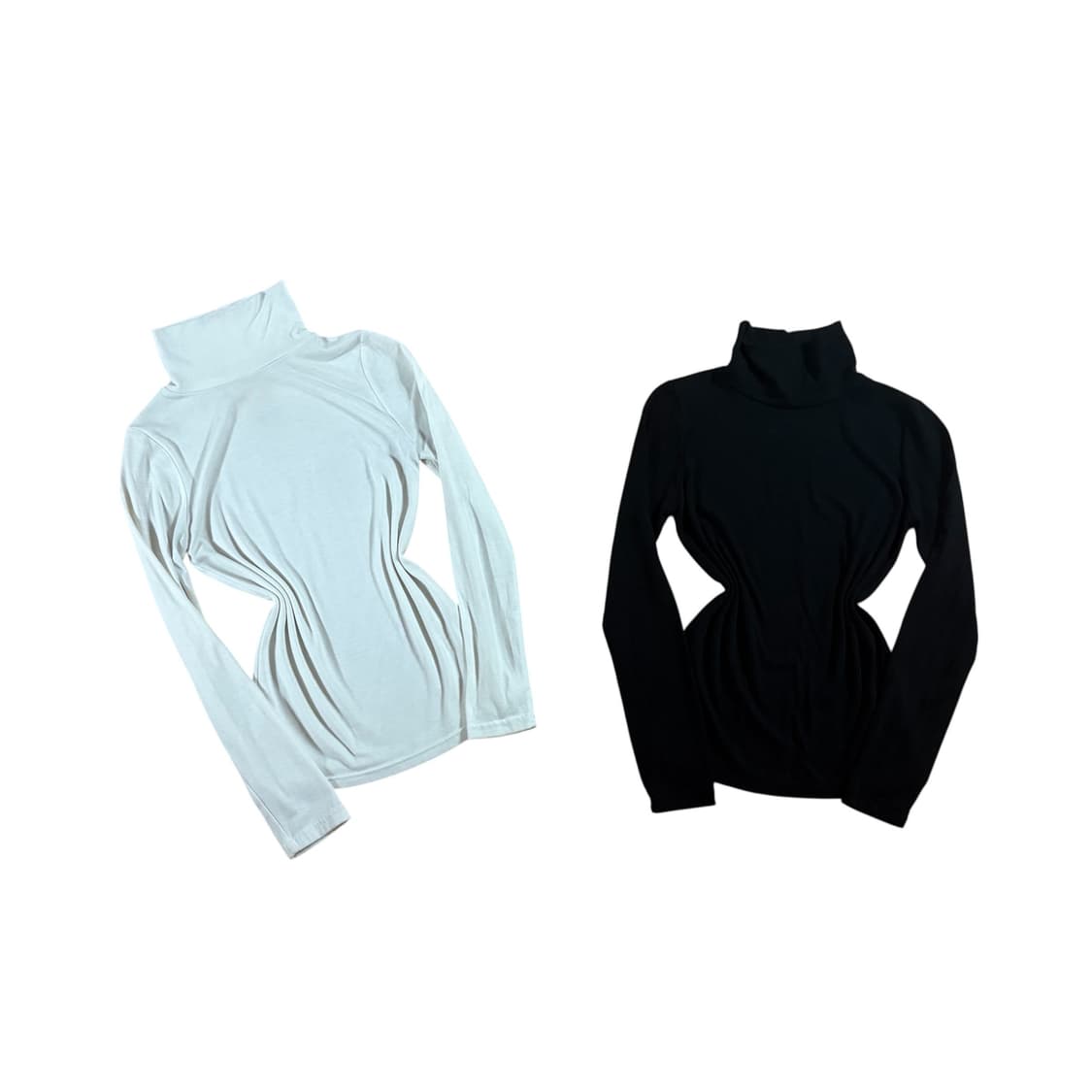 Vintage 기본 화이트 & 블랙 목폴라 긴팔 T  상품이미지1