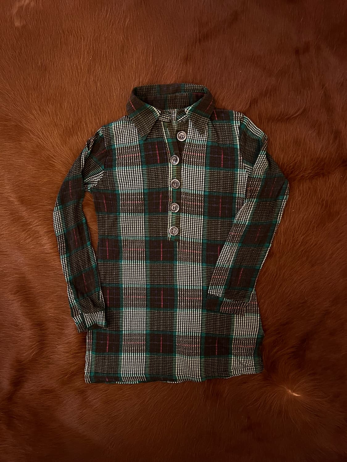 Retro Plaid Half Button top 상품이미지3