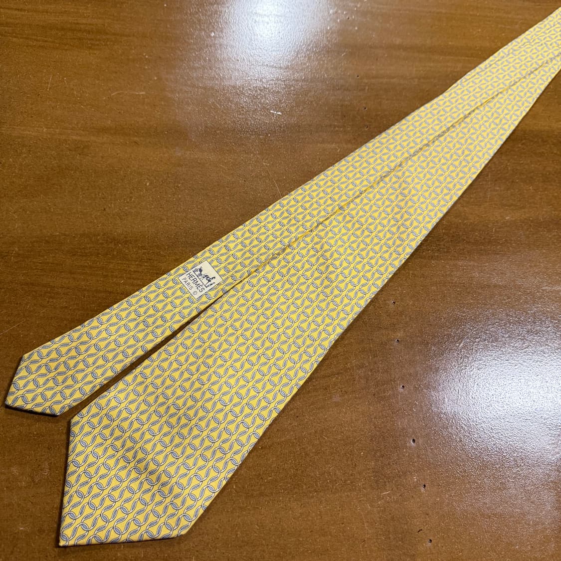 에르메스 HERMES 옐로우 체인 패턴 실크 넥타이 상품이미지3