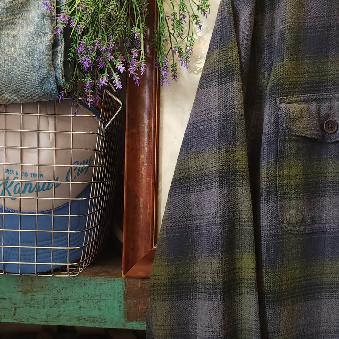 90s 아메리칸 빈티지 체크셔츠 헤비 플란넬 워크셔츠 퍼플 그린 m 상품이미지8