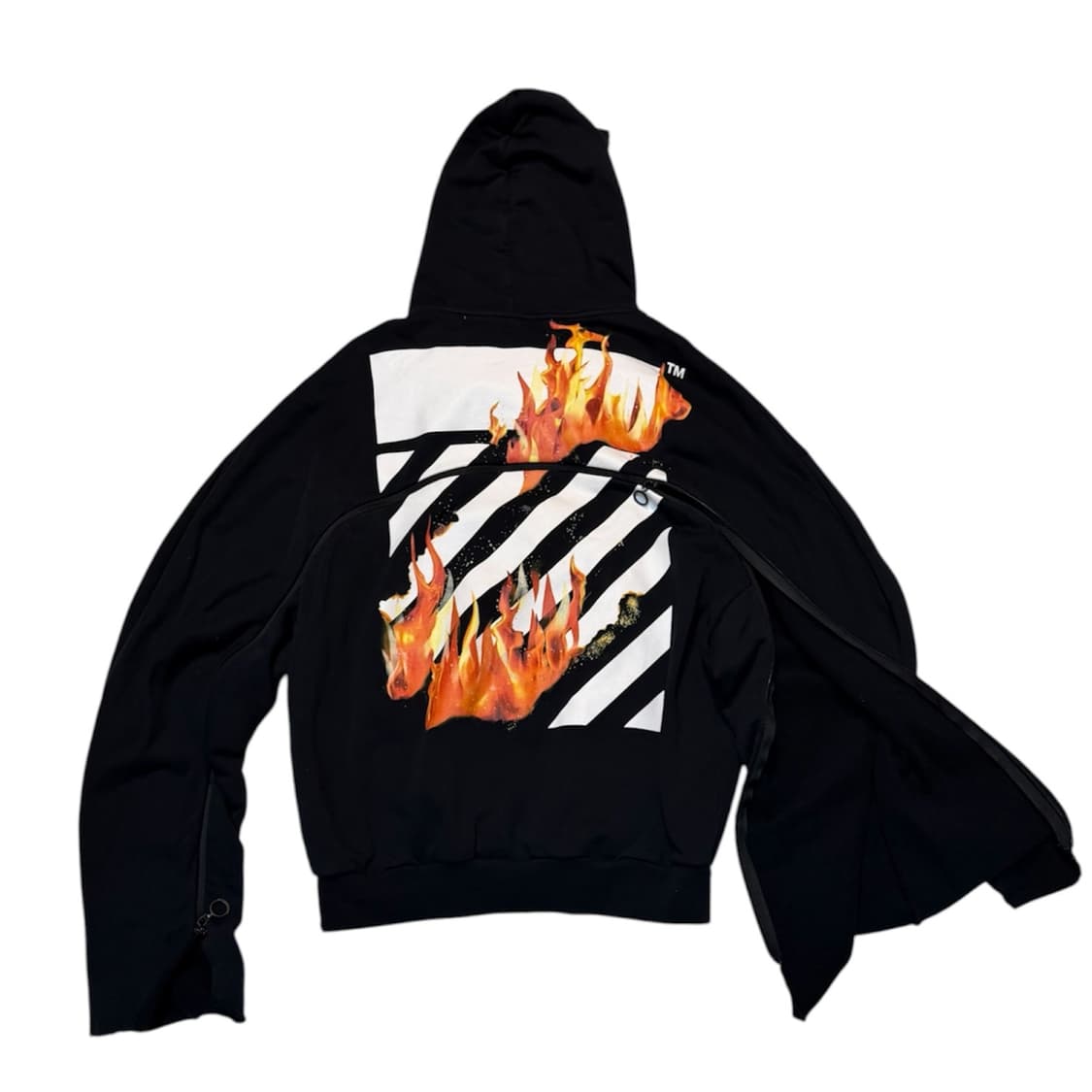 오프화이트 18ss 디아고날 플레임 절개 후드티 블랙 상품이미지3