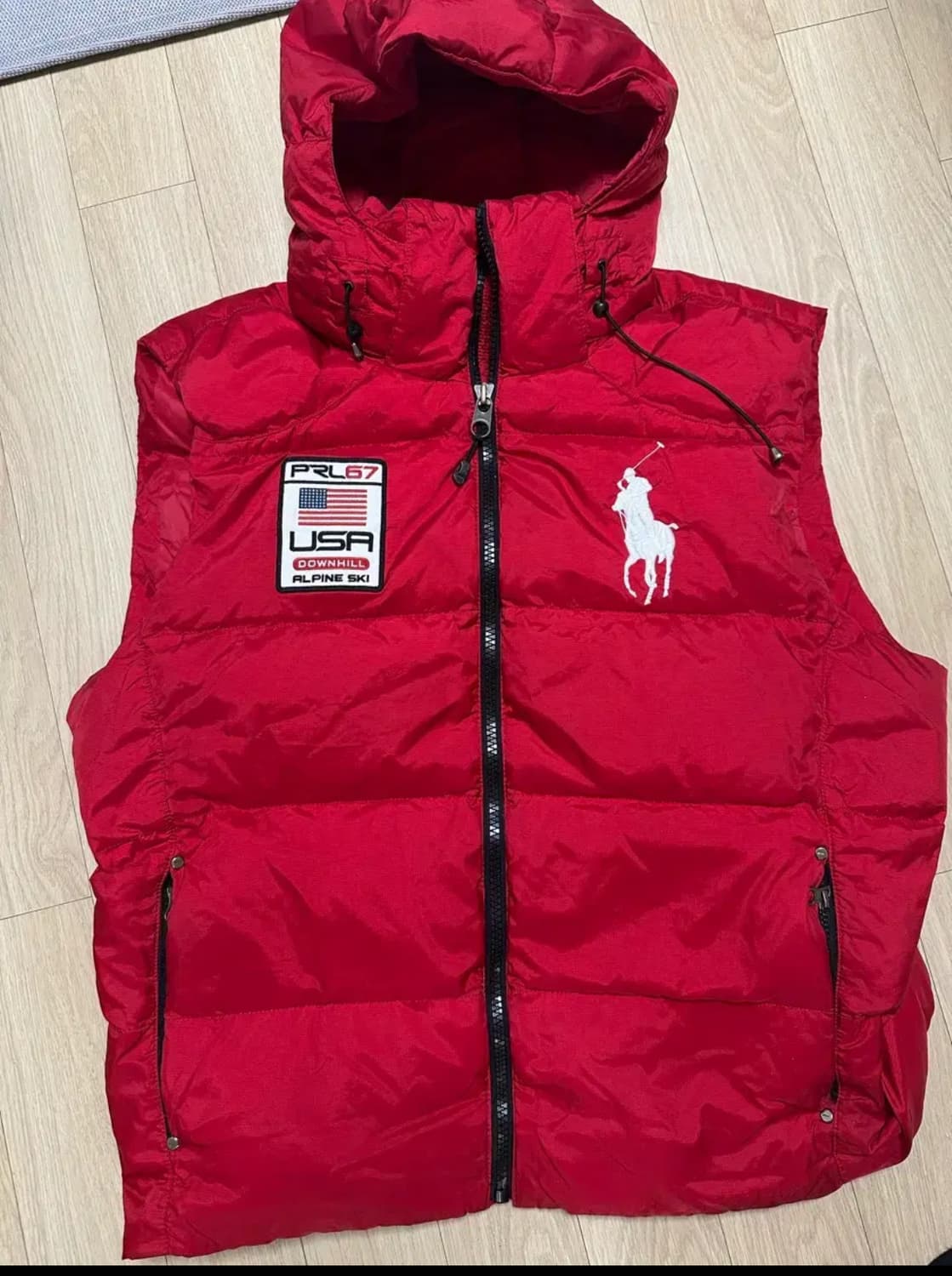 폴로 랄프로렌 후드 패딩 조끼 레드L 상품이미지1
