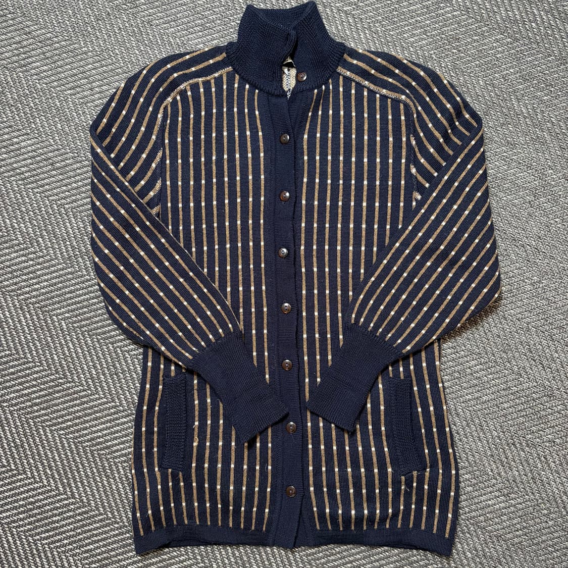 90s J.Tiktiner 빈티지 울100% 네이비 롱니트 가디건(38) 상품이미지1