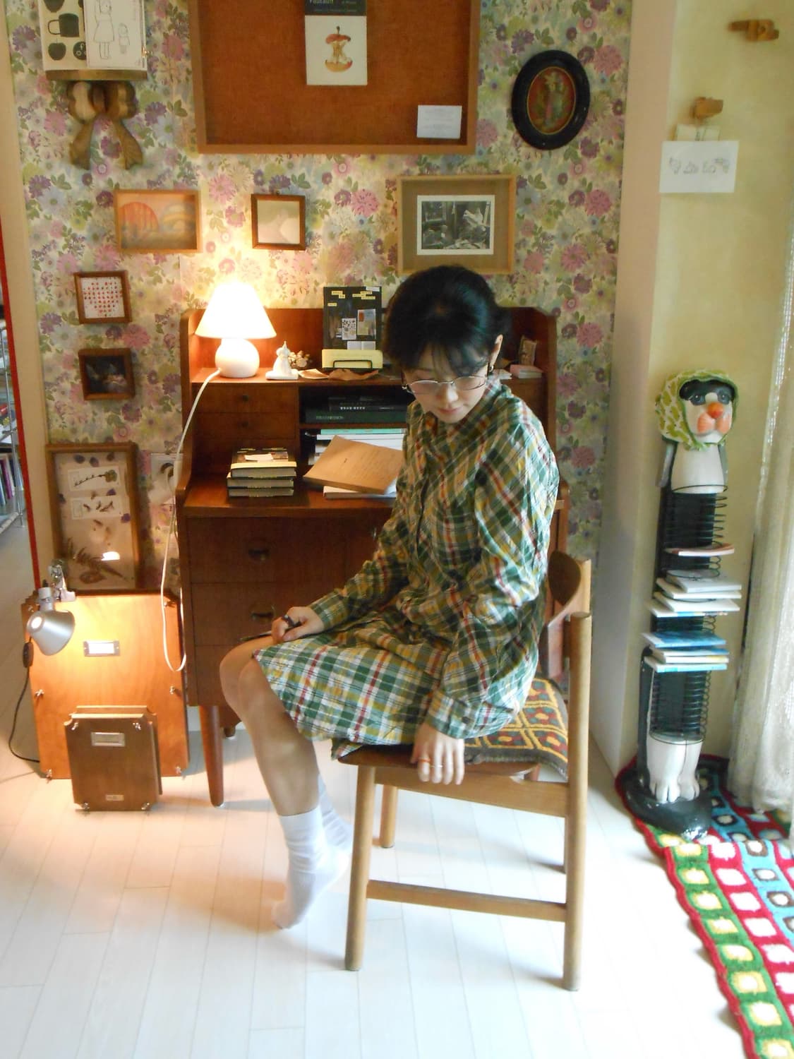 레인보우 체크 롱 원피스 상품이미지1