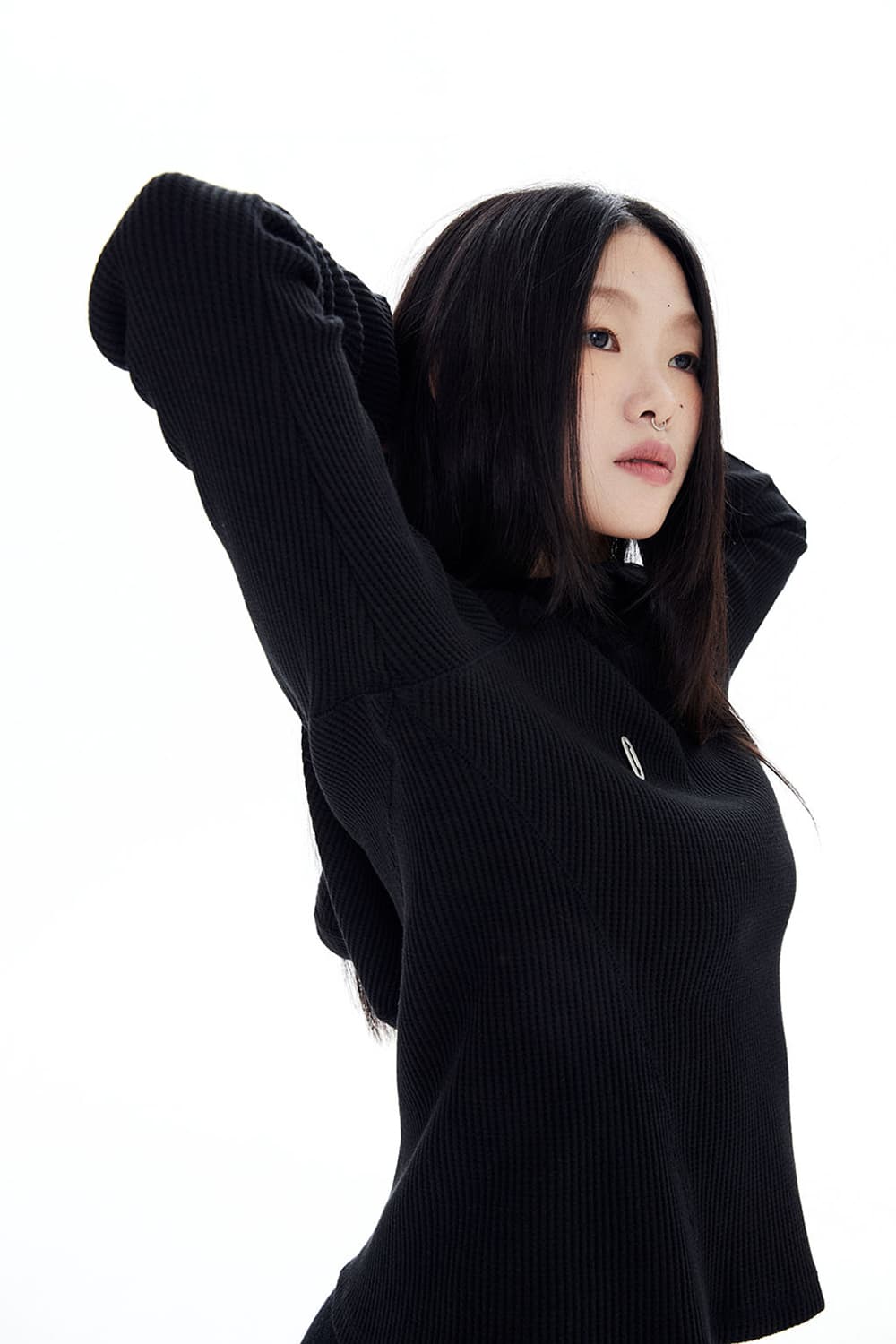 할로미늄 슬림 와플 후디 블랙 상품이미지2