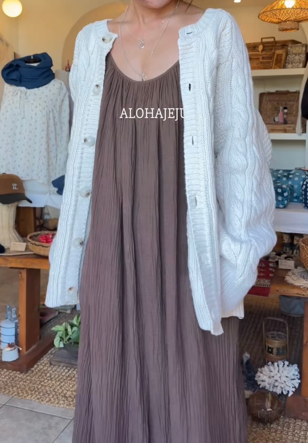 삼중지 100% 순면 끈나시 원피스 (브라운) 상품이미지1