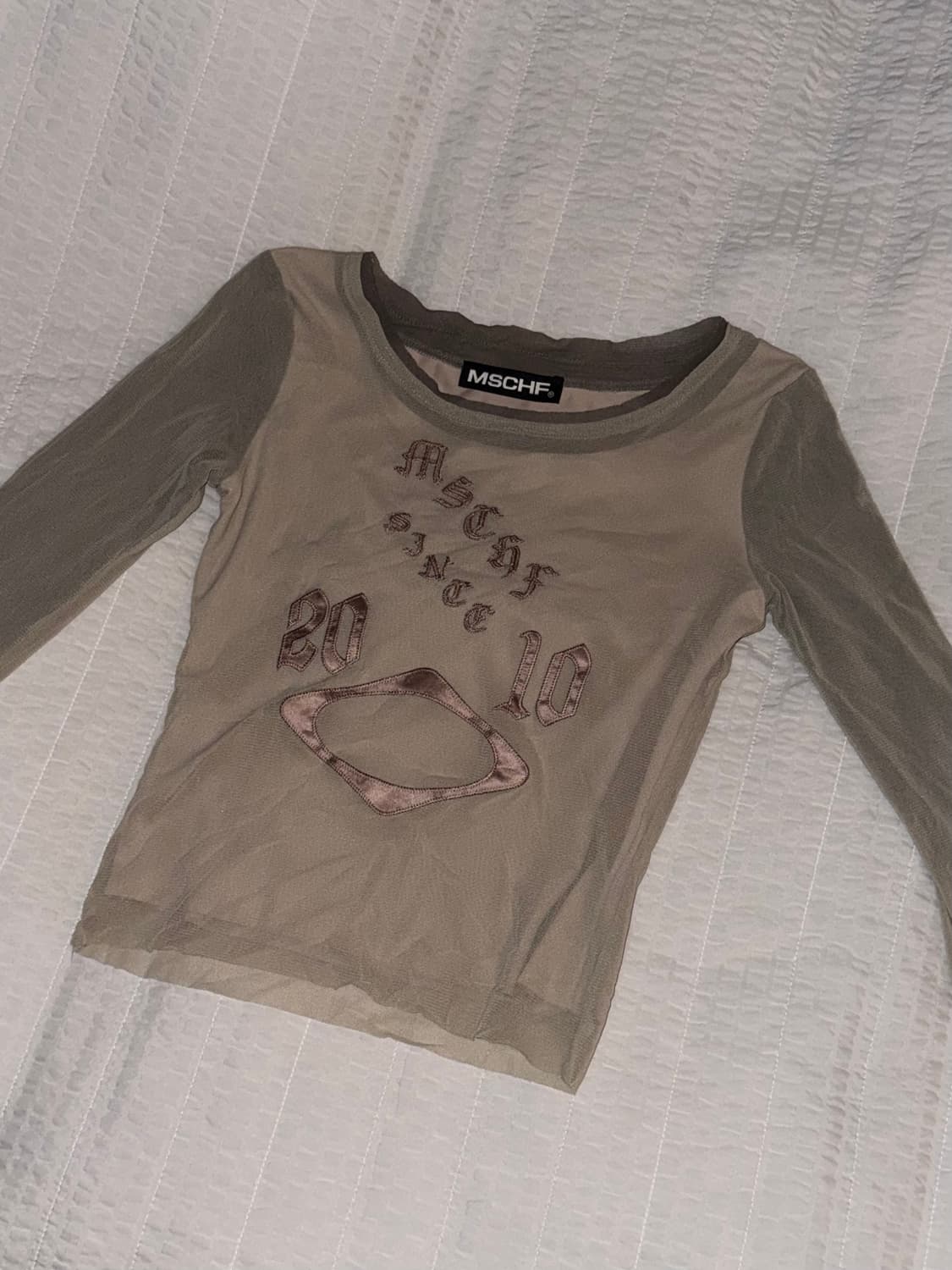 미스치프 보트넥 메쉬 탑 베이지 상품이미지2