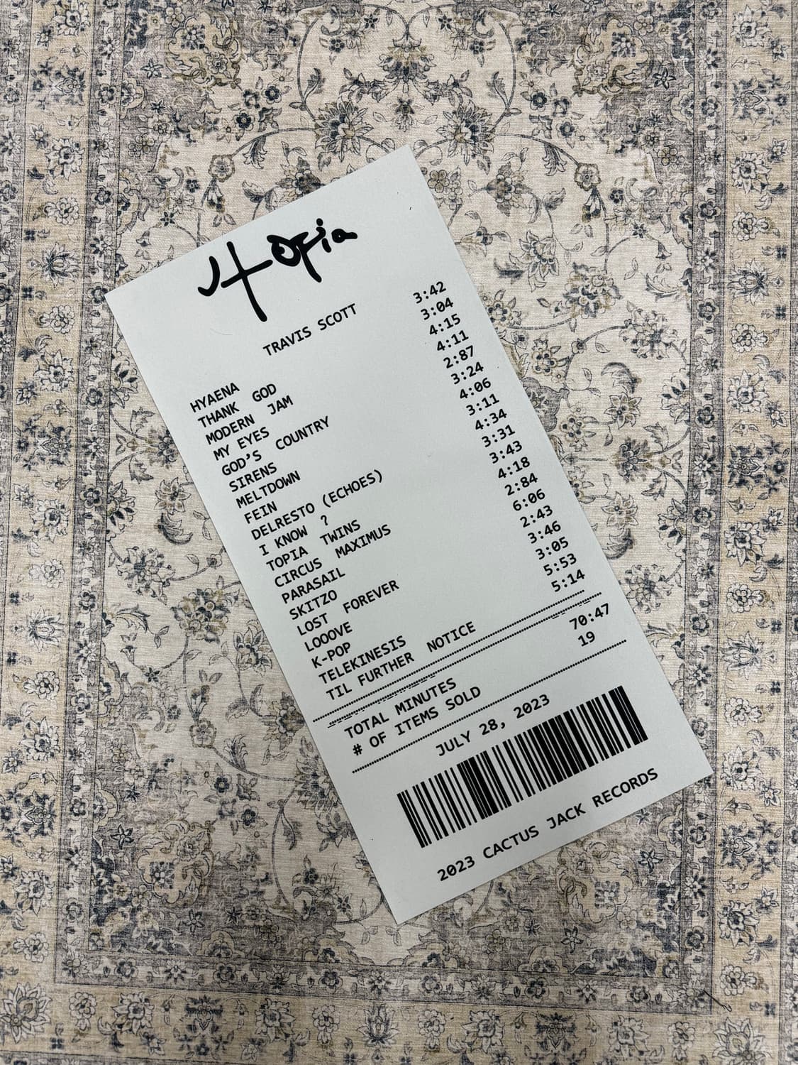 트래비스스캇 유토피아 앨범 러그 상품이미지1