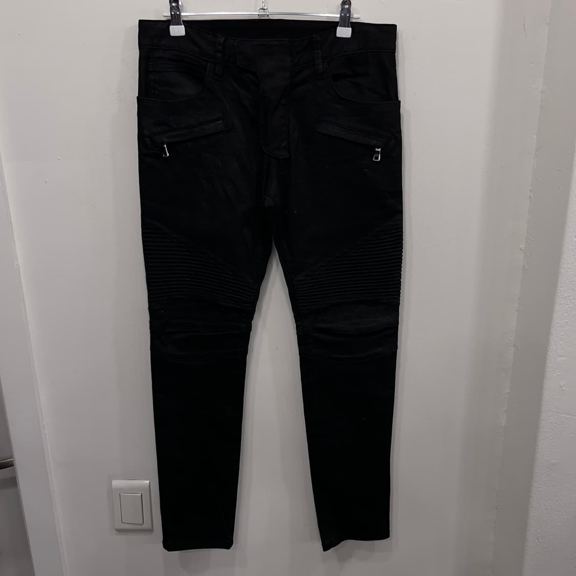 발망 슬림핏 왁스코팅 절개 바이커팬츠 상품이미지2