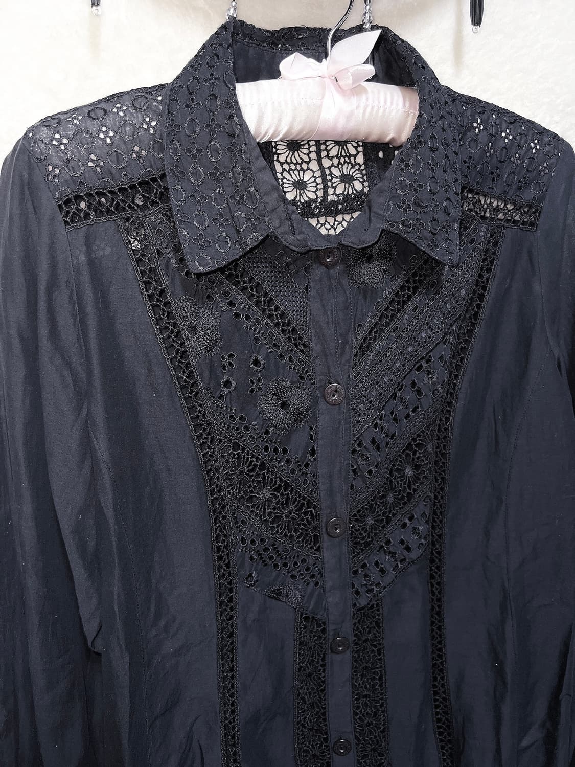 오리엔탈 고스펑크 고딕 레이스 펀칭 블랙 블라우스 중티 다크페어리 핀터 상품이미지9