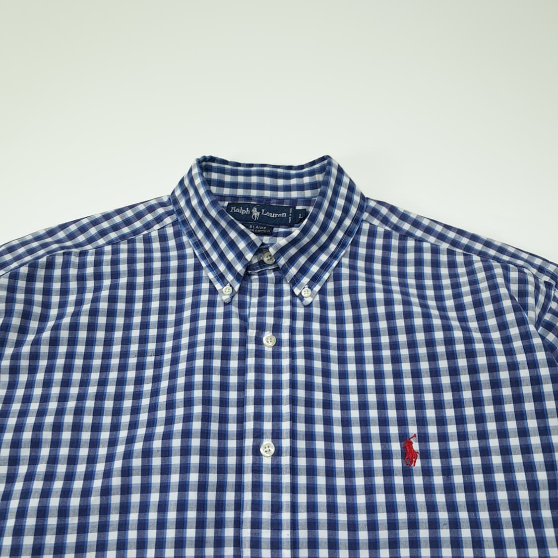 CL806 L 폴로 90s 인도판 스몰체크 로얄네이비 셔츠 남방 상품이미지2