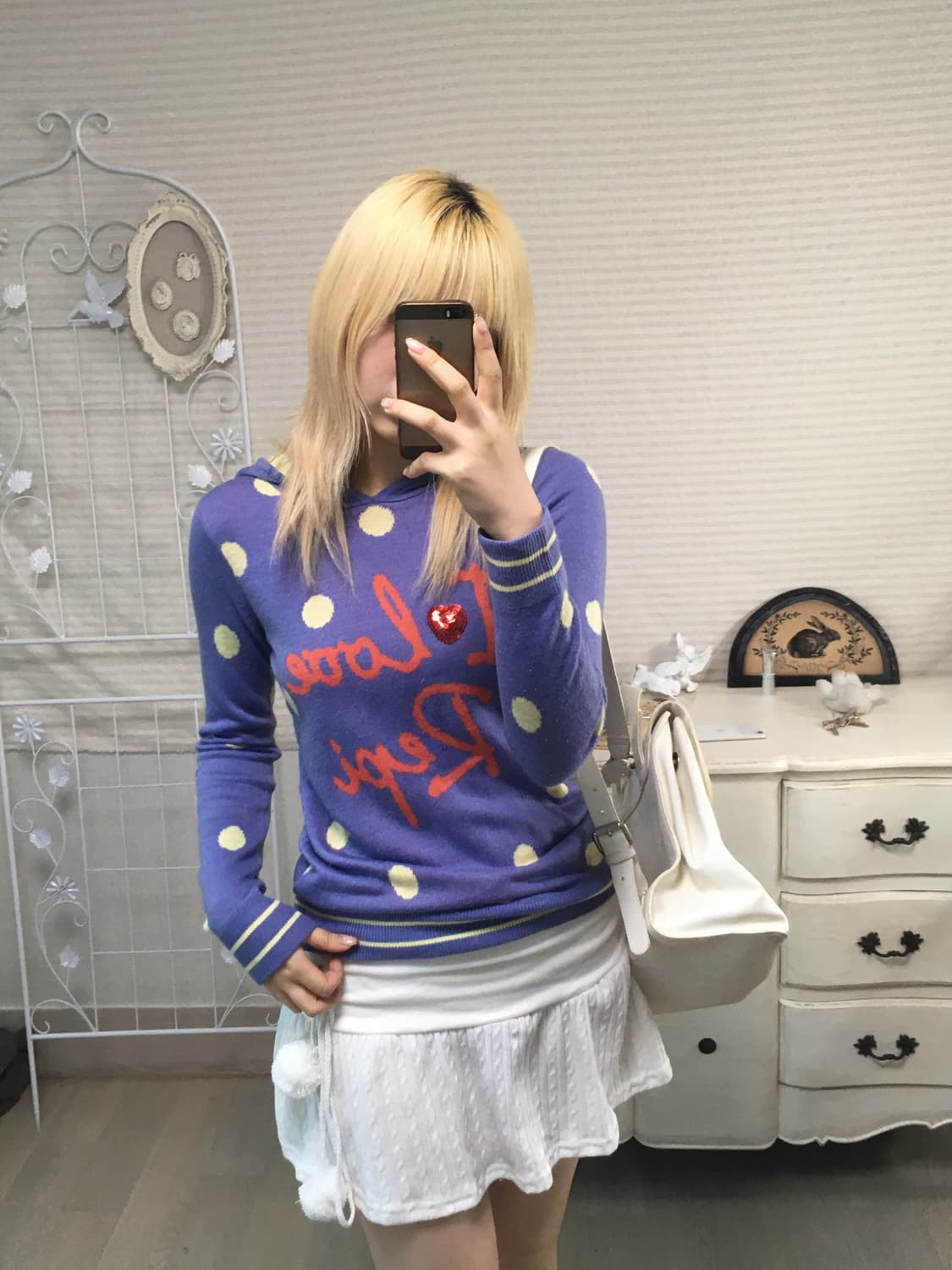 jpn vintage blue dot lettering hood knit 상품이미지3