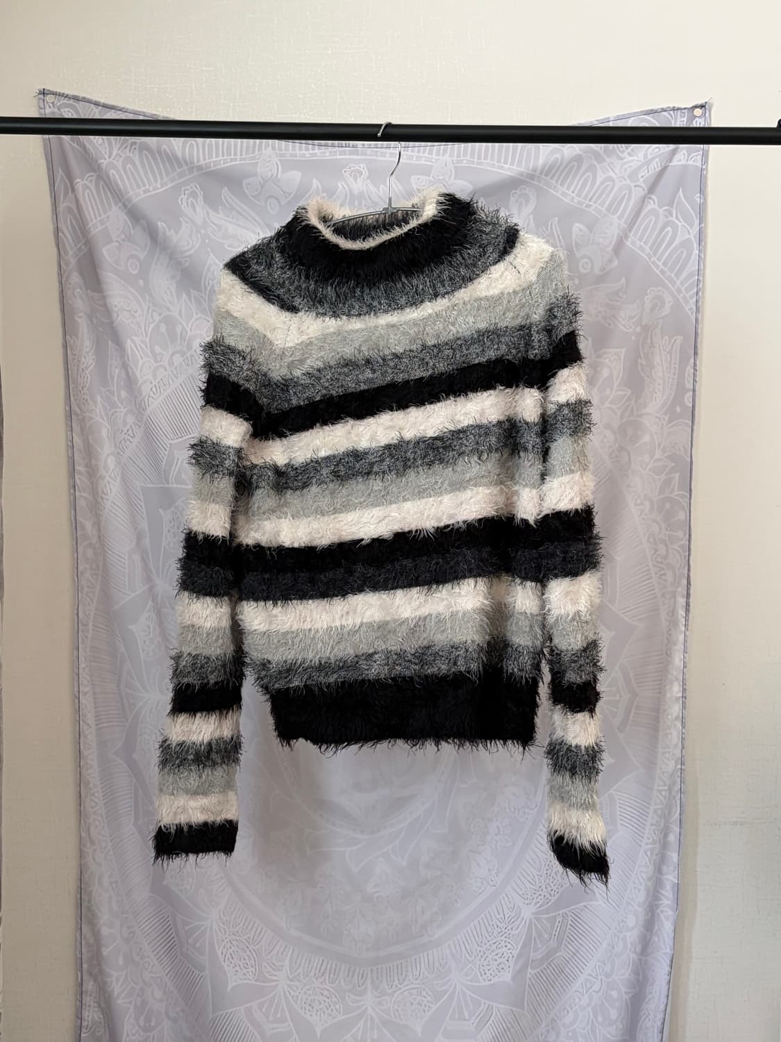 Fuzzy Multi-Stripe Mock Neck Sweater 상품이미지1