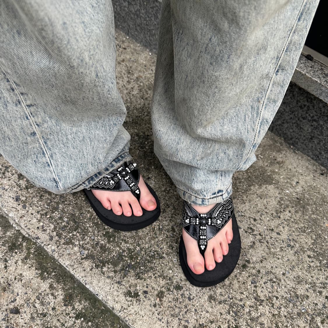 00s 블랙 J Boots 라인스톤 크로스 레더 샌들 상품이미지9