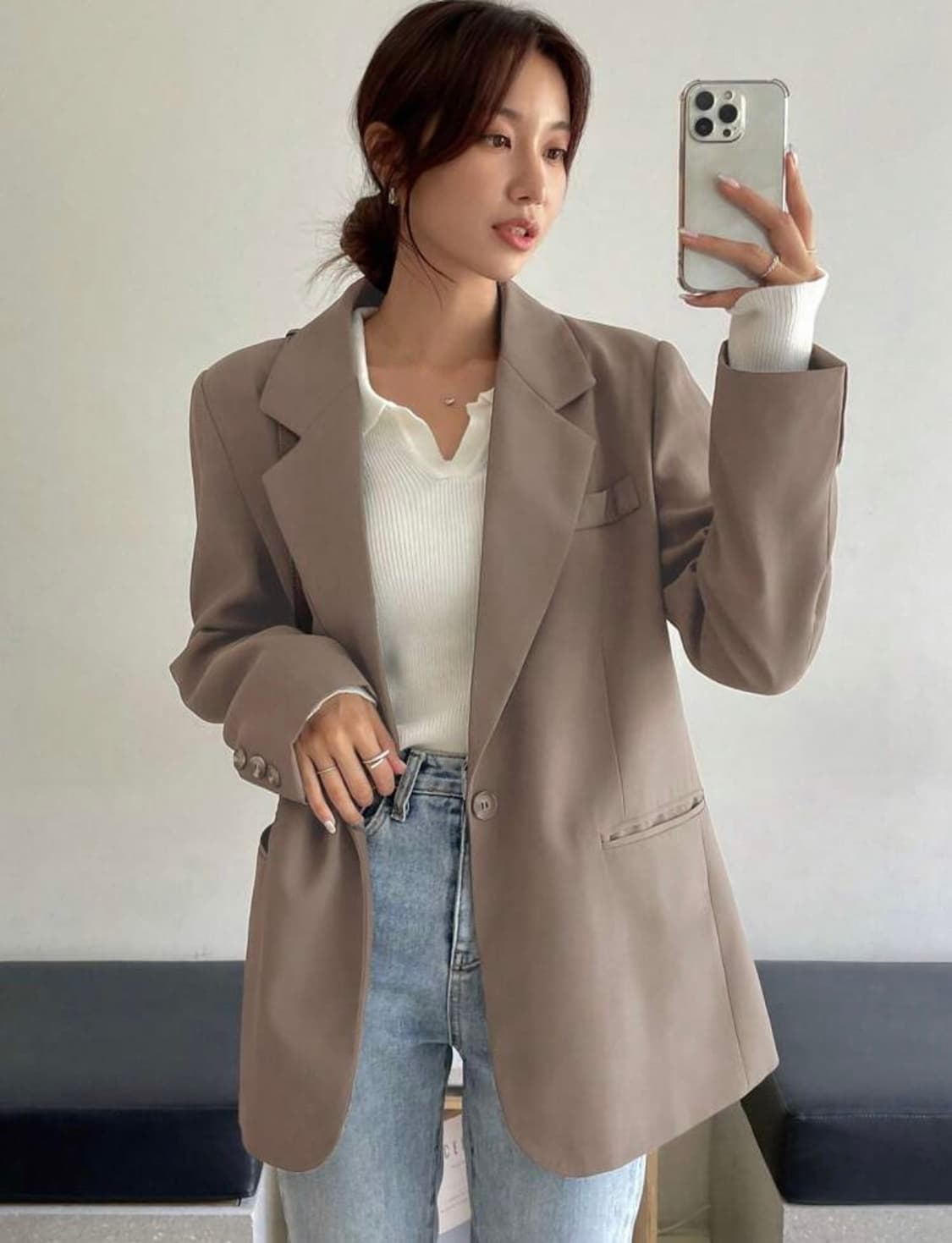 모던한 브라운 오버핏 블레이저 자켓 s 상품이미지2