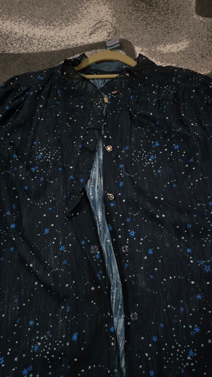 ZOOC 쥬크 스타프린팅 프릴 시스루 블라우스 상품이미지2