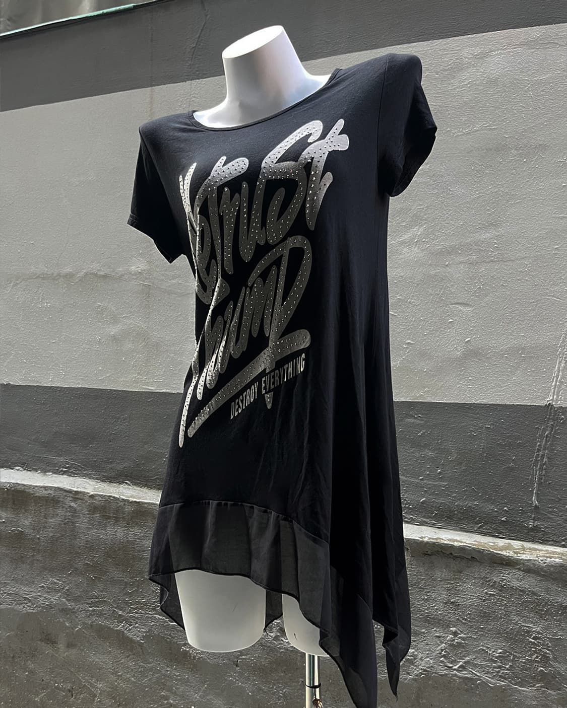 00's Rhinestone Graphic Asymmetric Tunic 상품이미지1