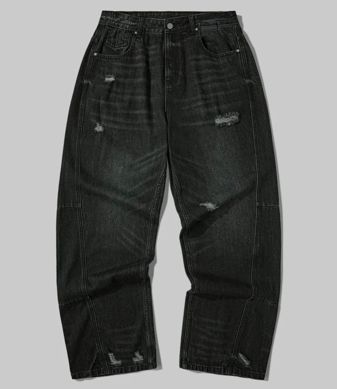 커브드 캣워싱 데미지 와이드 데님 팬츠 (택포) 상품이미지1
