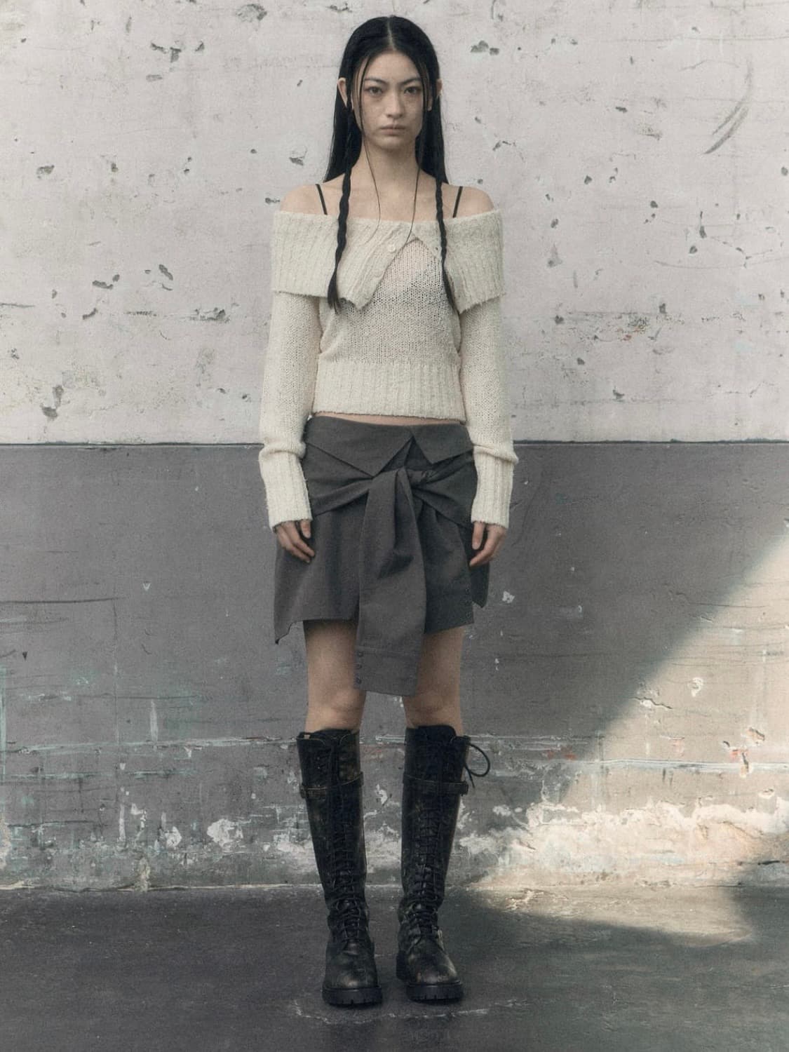 *해외출국으로 판매중단예정* 보헤미안서울 리브드 오프숄더 니트 아이보리 상품이미지3