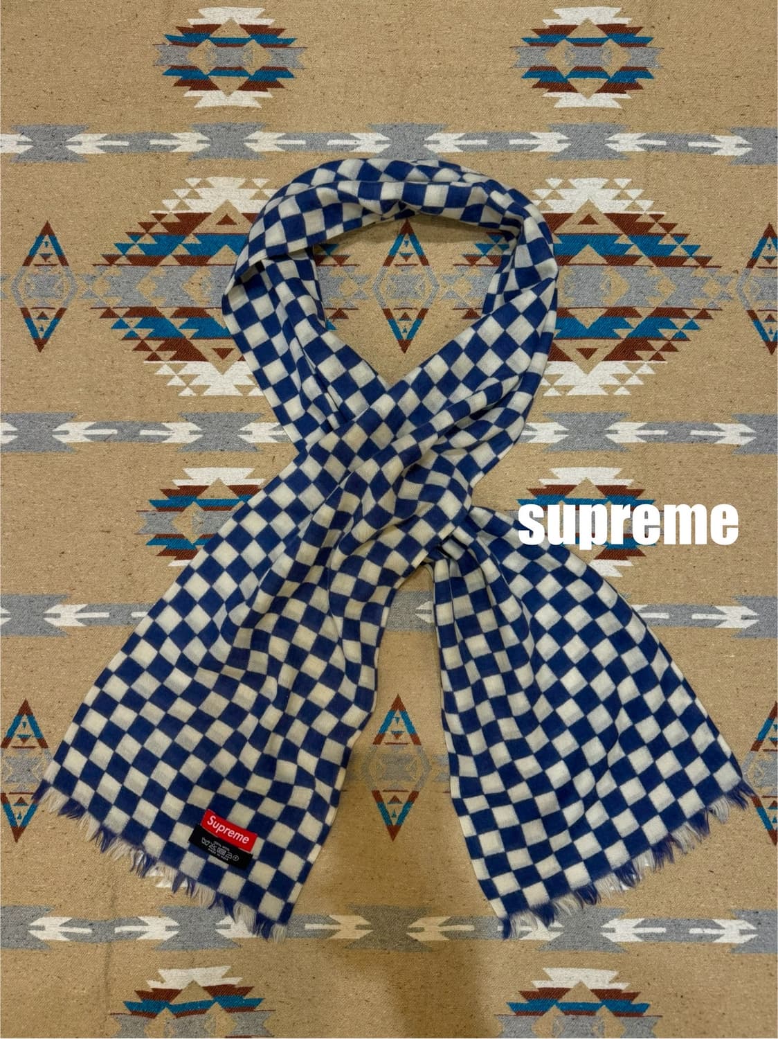 [OS] 슈프림 체커보드 울 머플러 네이비  상품이미지1