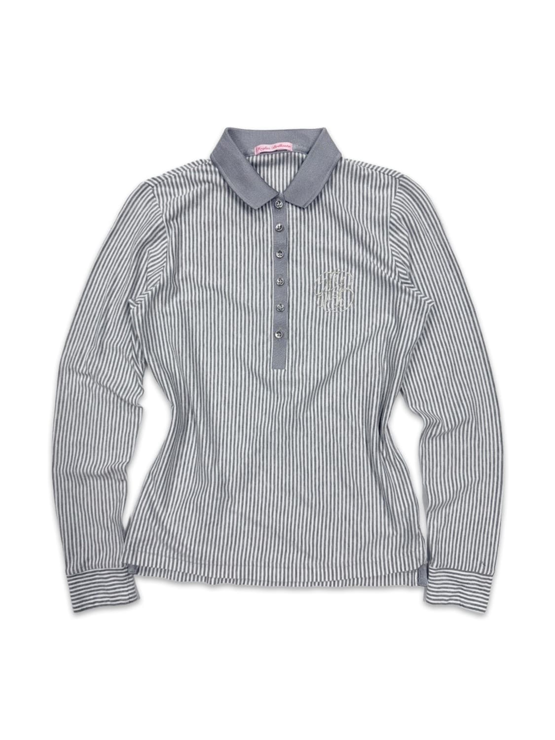 빈티지 그레이 스트라이프 하프단추 카라티 상품이미지1